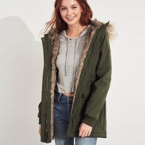 Hollister Navy Faux Fur Lined Parka